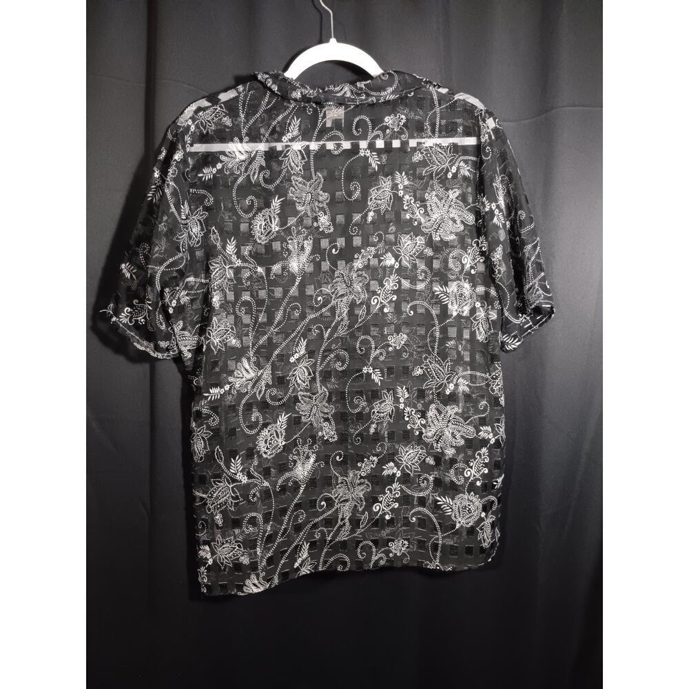 Notations XL Sheer Tie Front Black Paisley Collared Short Sleeve Summer Cardigan - Picture 5 of 6